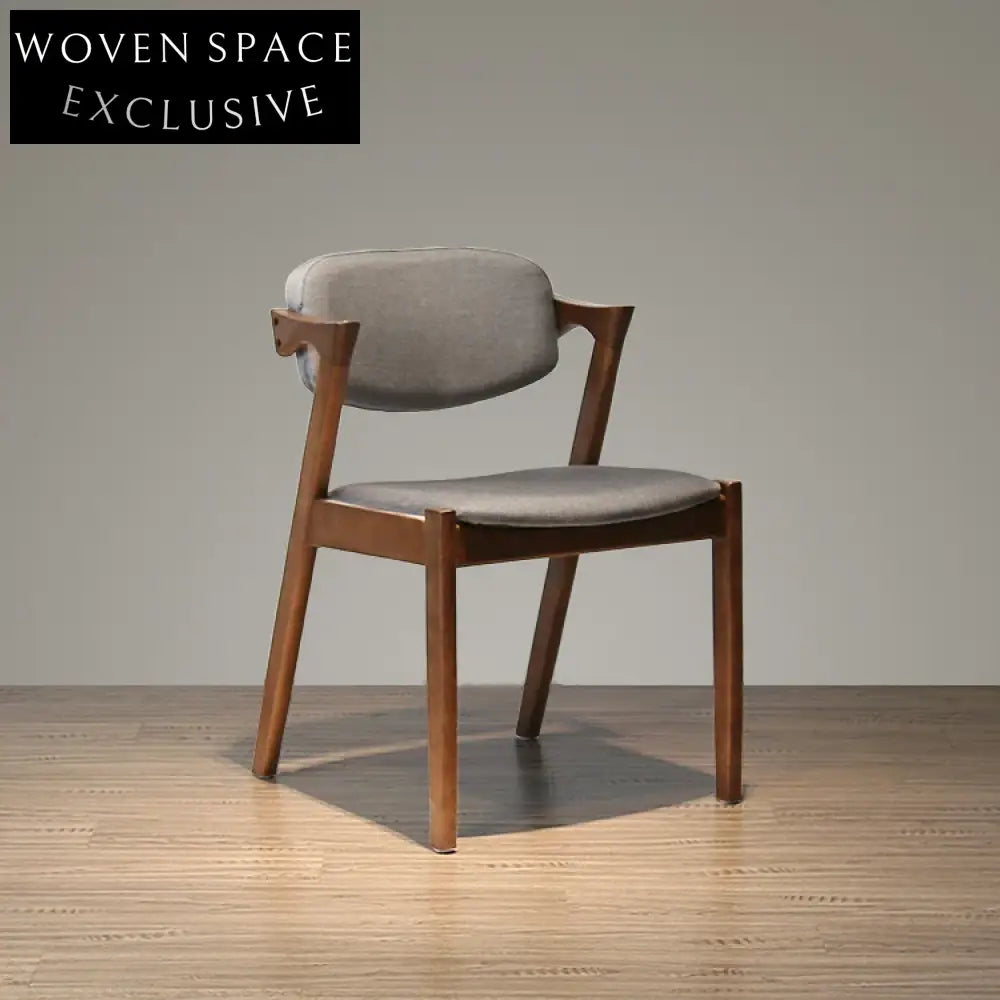 Z-Shape Japanese Style Solid Wood Dining Chair with Upholstered Fabric Seat