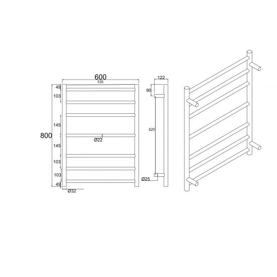 Round Electric Heated Towel Rack 7 Bars