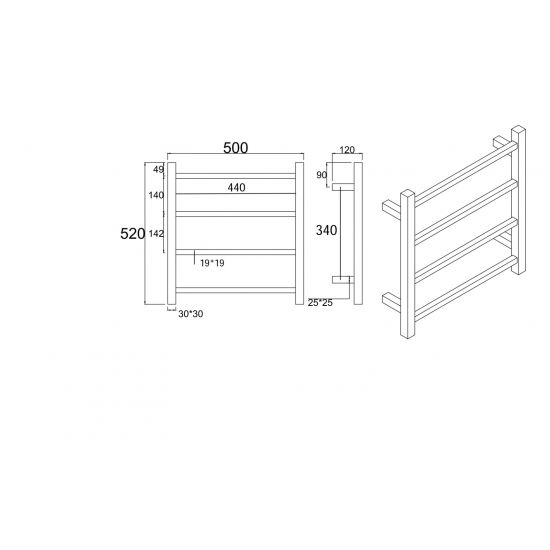 Square Electric Heated Towel Rack 4 Bars