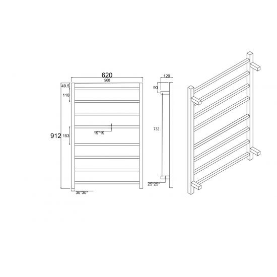 Square Electric Heated Towel Rack 8 Bars