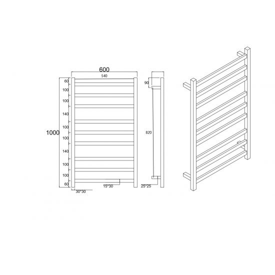 Square Electric Heated Towel Rack 9 Bars