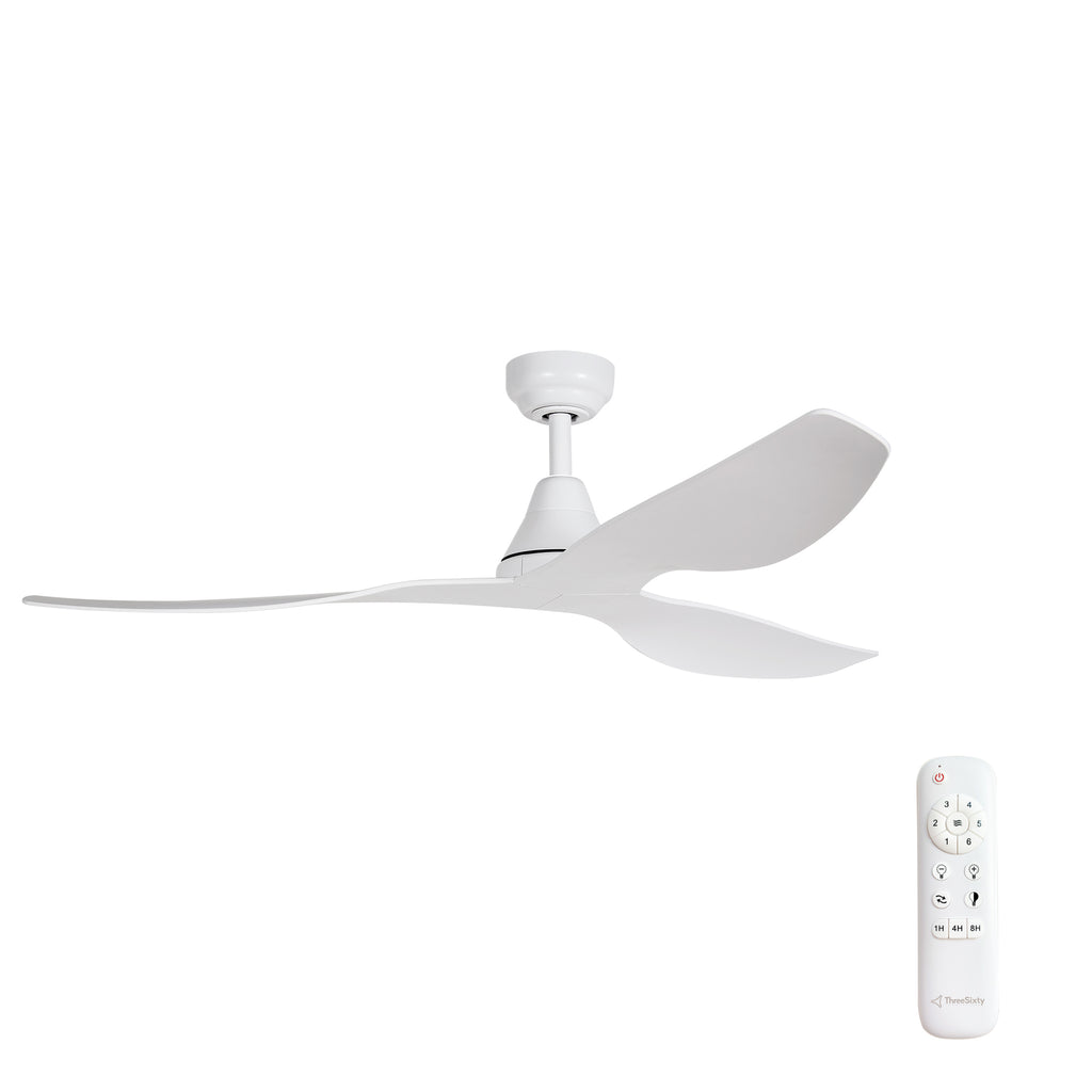  (132cm) White 3 Blade DC Ceiling Fan & Remote Control