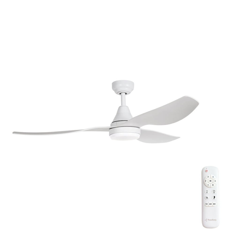 360Fans Simplicity 52″ (132cm) White 3 Blade DC Ceiling Fan with 18W Dimmable LED Light & Remote Control