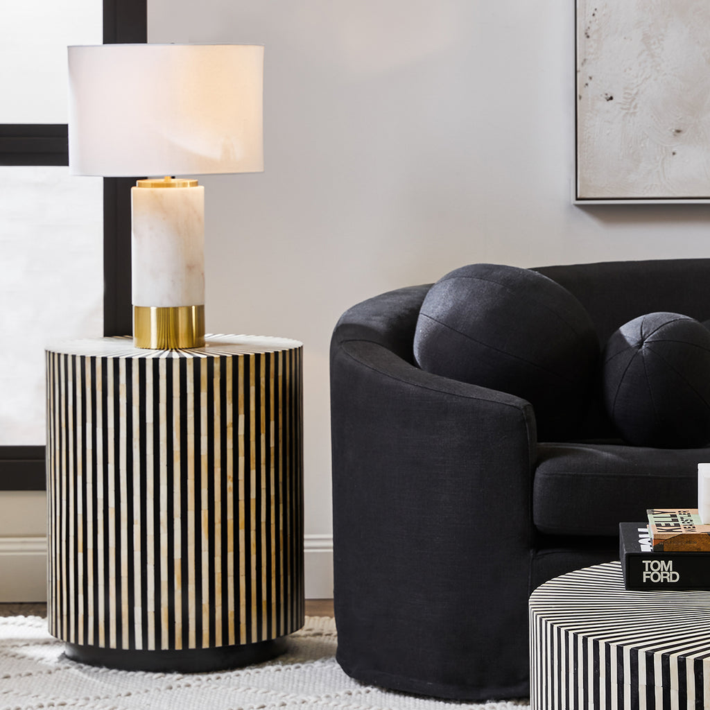 Paola Marble Table Lamp - White w White Shade