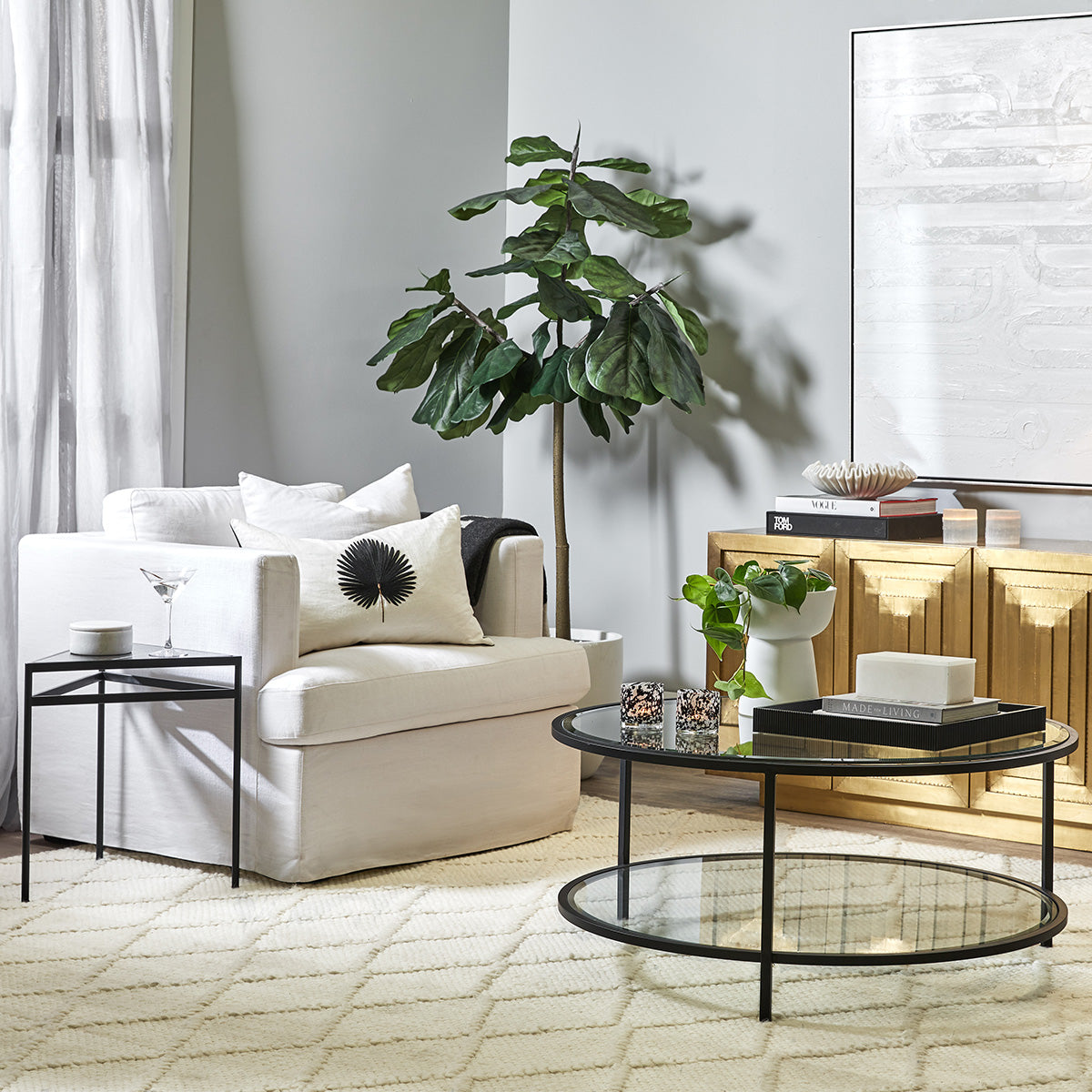 Cocktail Glass Round Coffee Table - Black