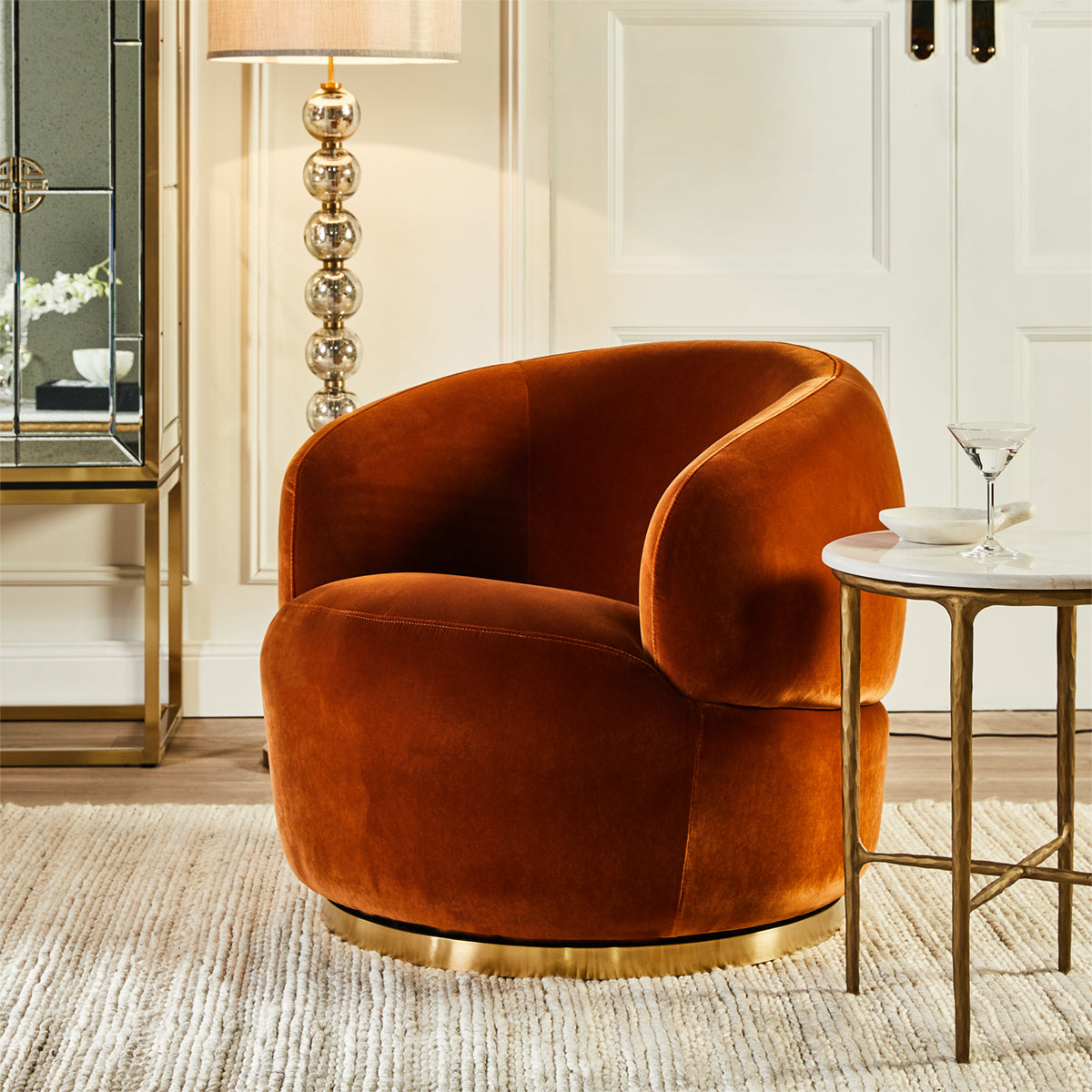 Tubby Swivel Arm Chair - Caramel Velvet