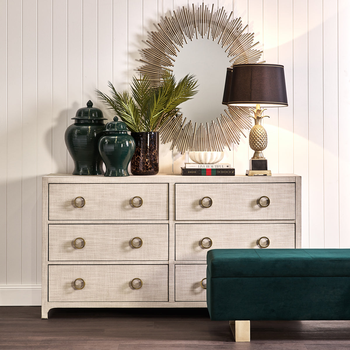 Astley 6 Drawer Upholstered Chest - Natural