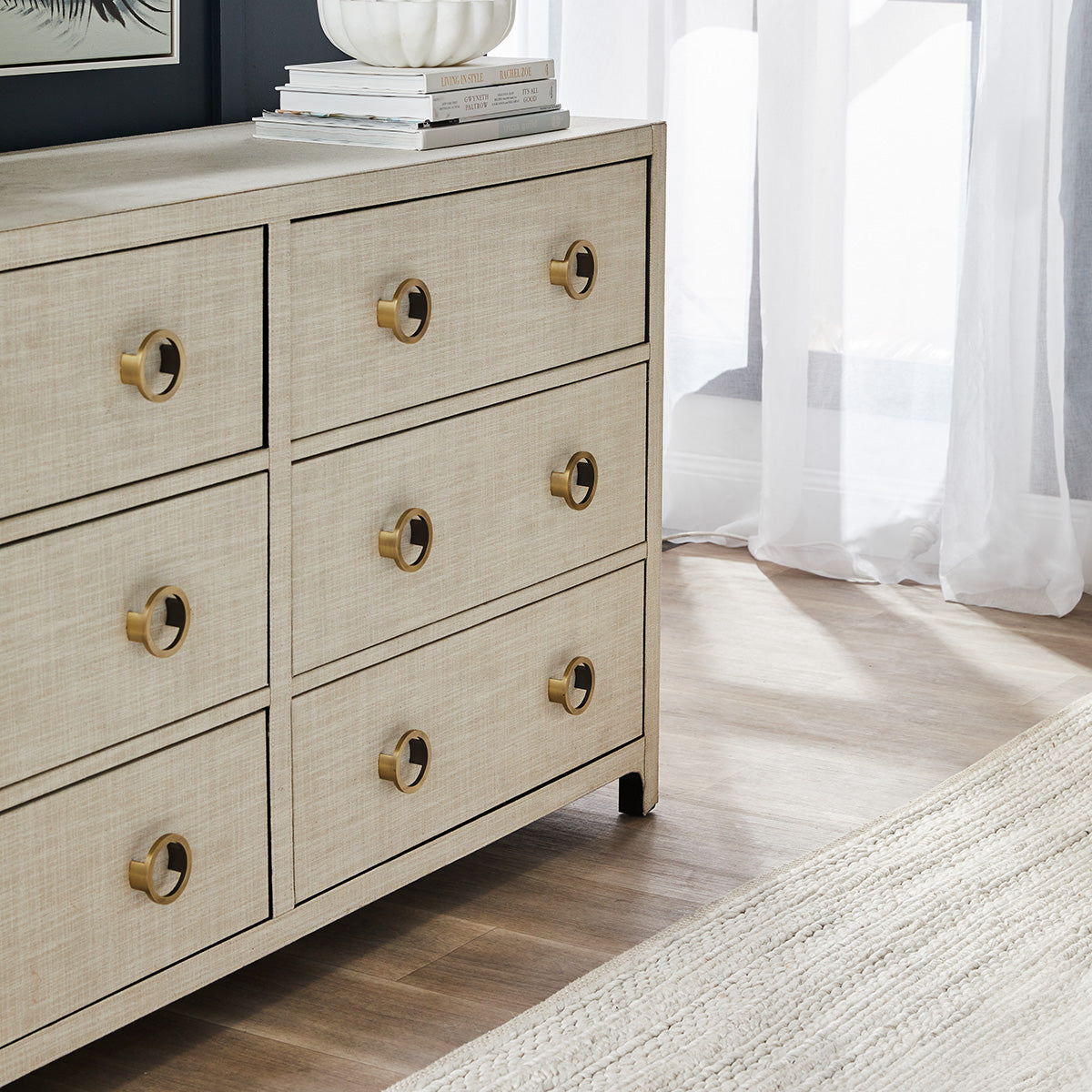 Astley 6 Drawer Upholstered Chest - Natural