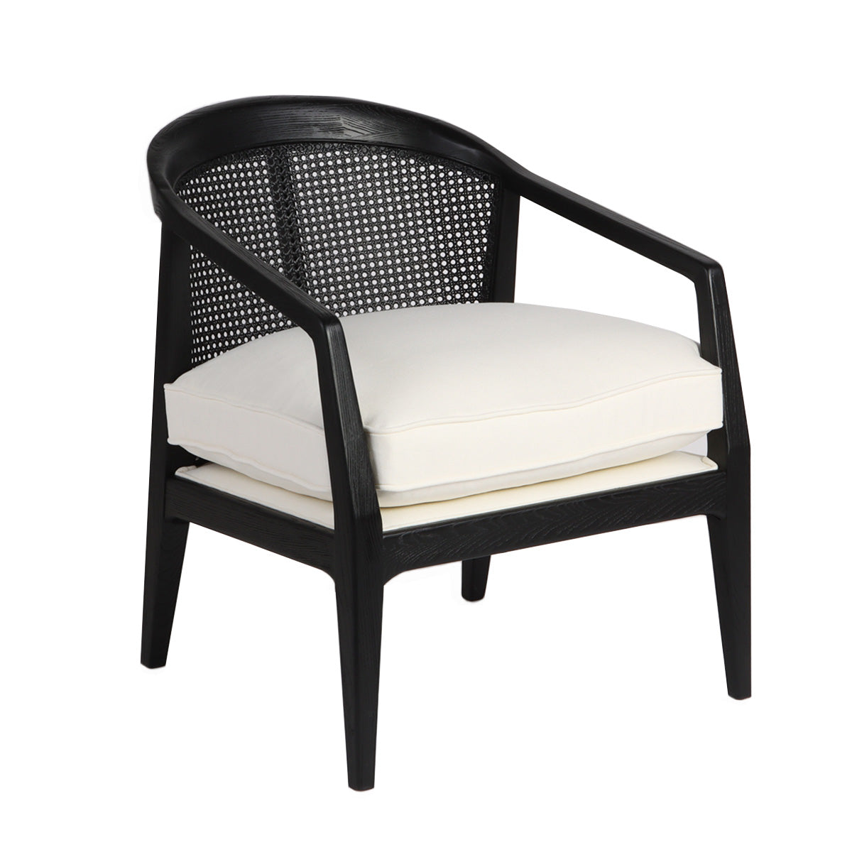 Willow Black Rattan Arm Chair - White Linen