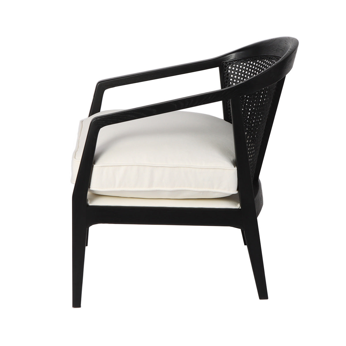 Willow Black Rattan Arm Chair - White Linen