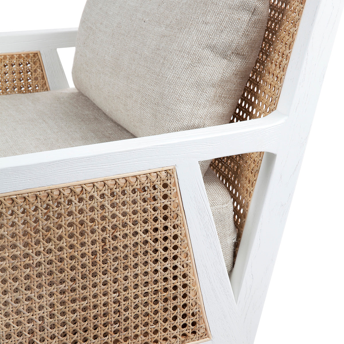 Kane White Rattan Arm Chair - Natural Linen