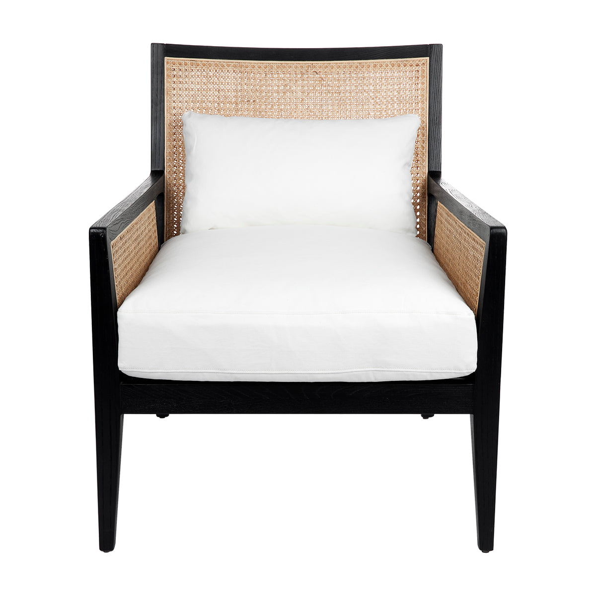 Kane Black Rattan Arm Chair - White Linen