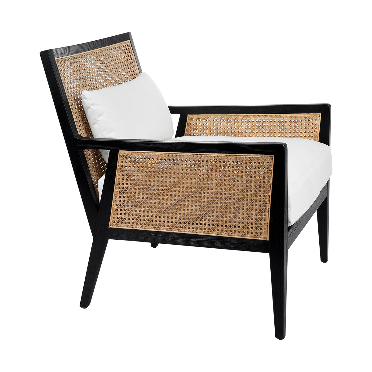 Kane Black Rattan Arm Chair - White Linen