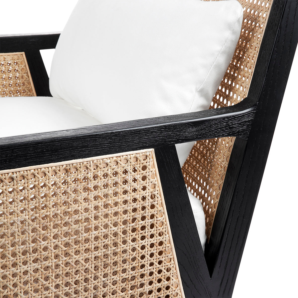 Kane Black Rattan Arm Chair - White Linen