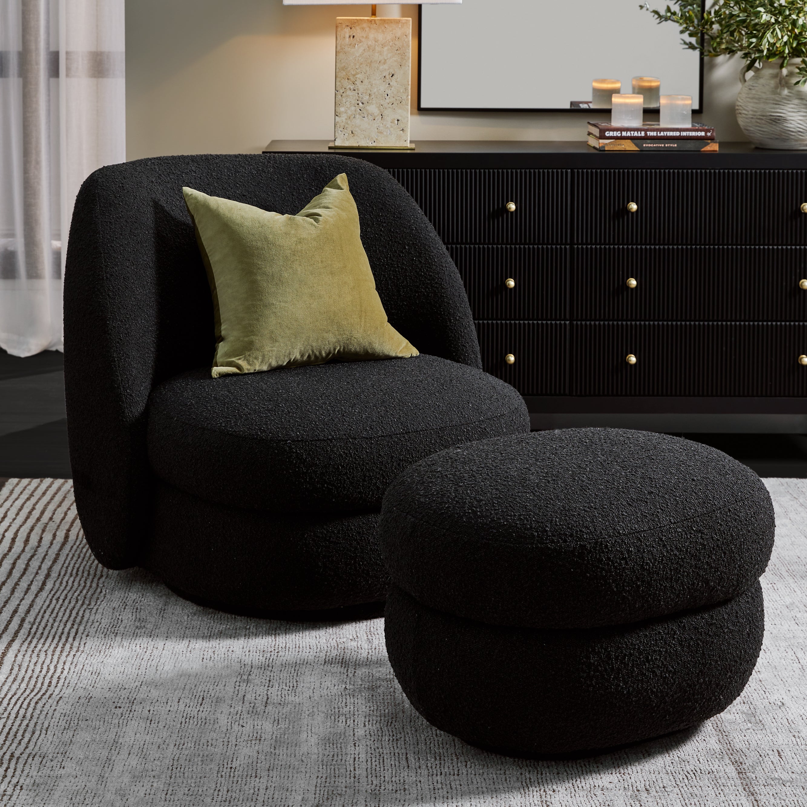 Aurora Swivel Chair - Black Boucle