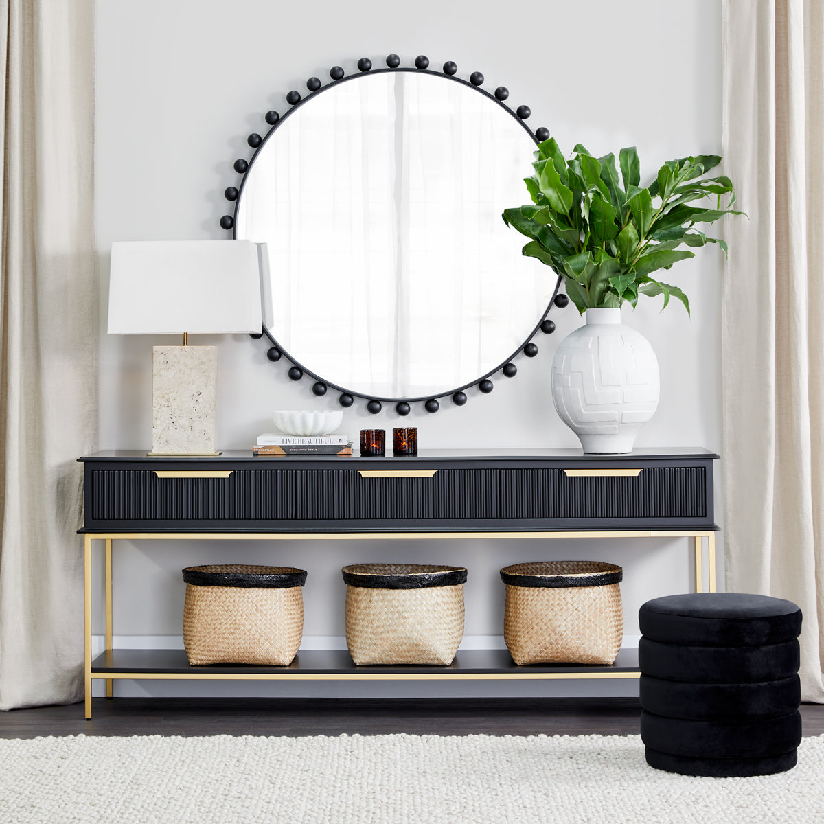 Birchgrove Round Wall Mirror - Black