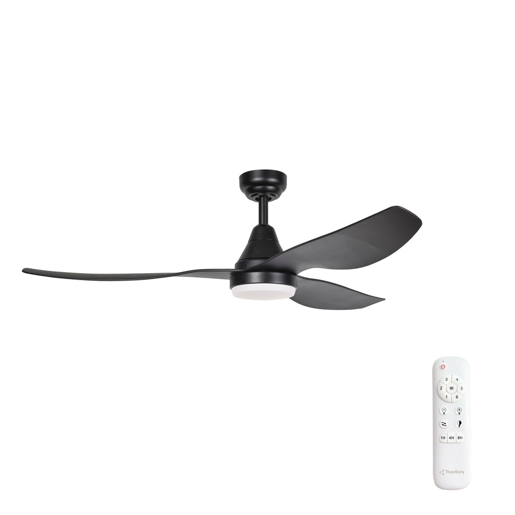 52″ (132cm) Black 3 Blade DC Ceiling Fan with 18W Dimmable LED