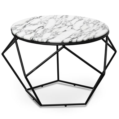 Aariyah 72cm Marble Coffee Table  - Matt Black Base