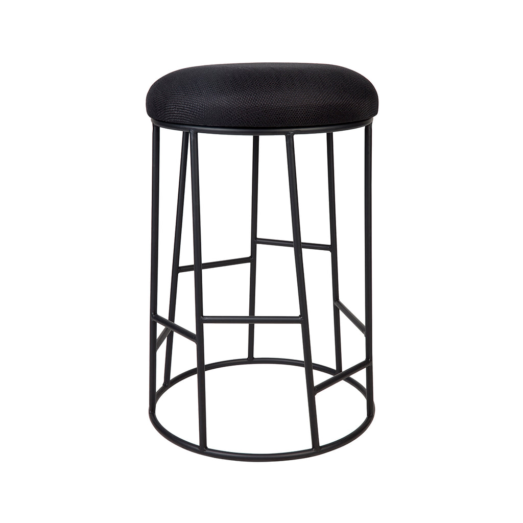 Aiden Black Steel Kitchen Stool - Black Linen