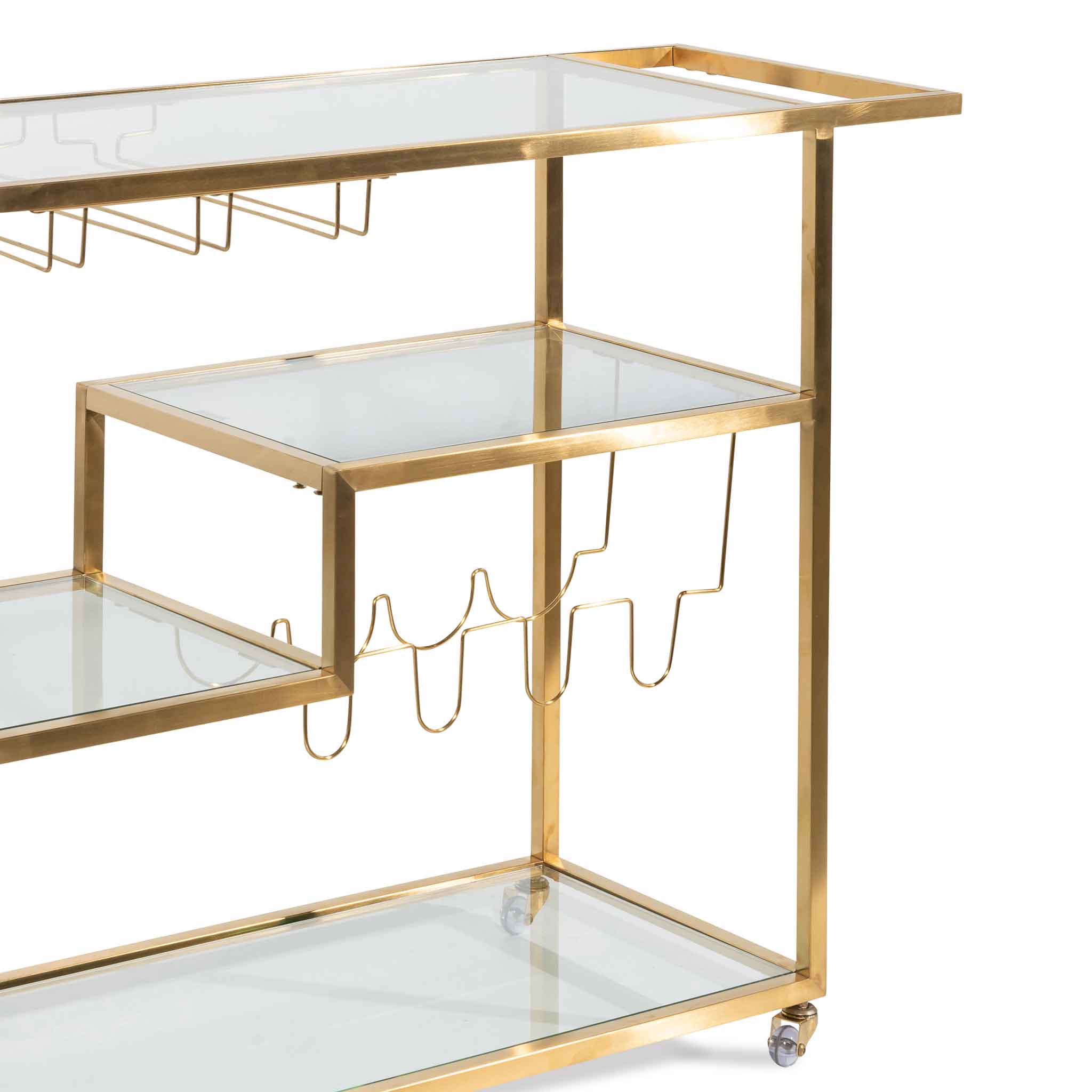 Arden Glass Bar Cart - Brushed Gold Base