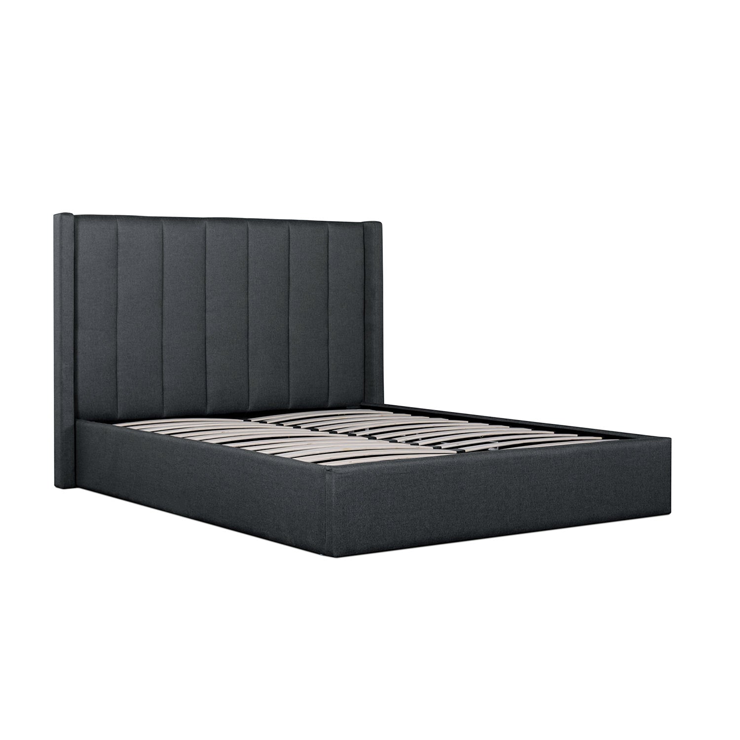 Charcoal Grey Fabric Queen Bed with Storage