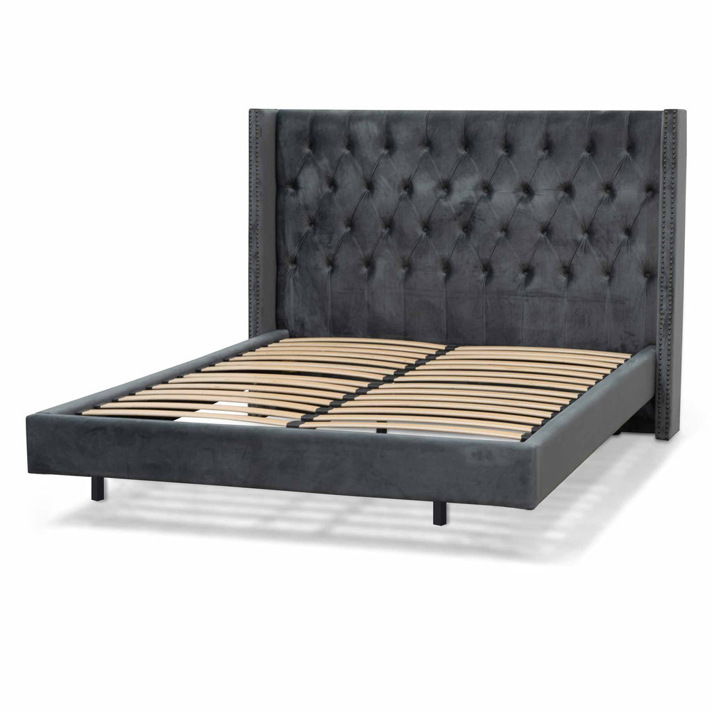 Charcoal Velvet Queen Bed Frame