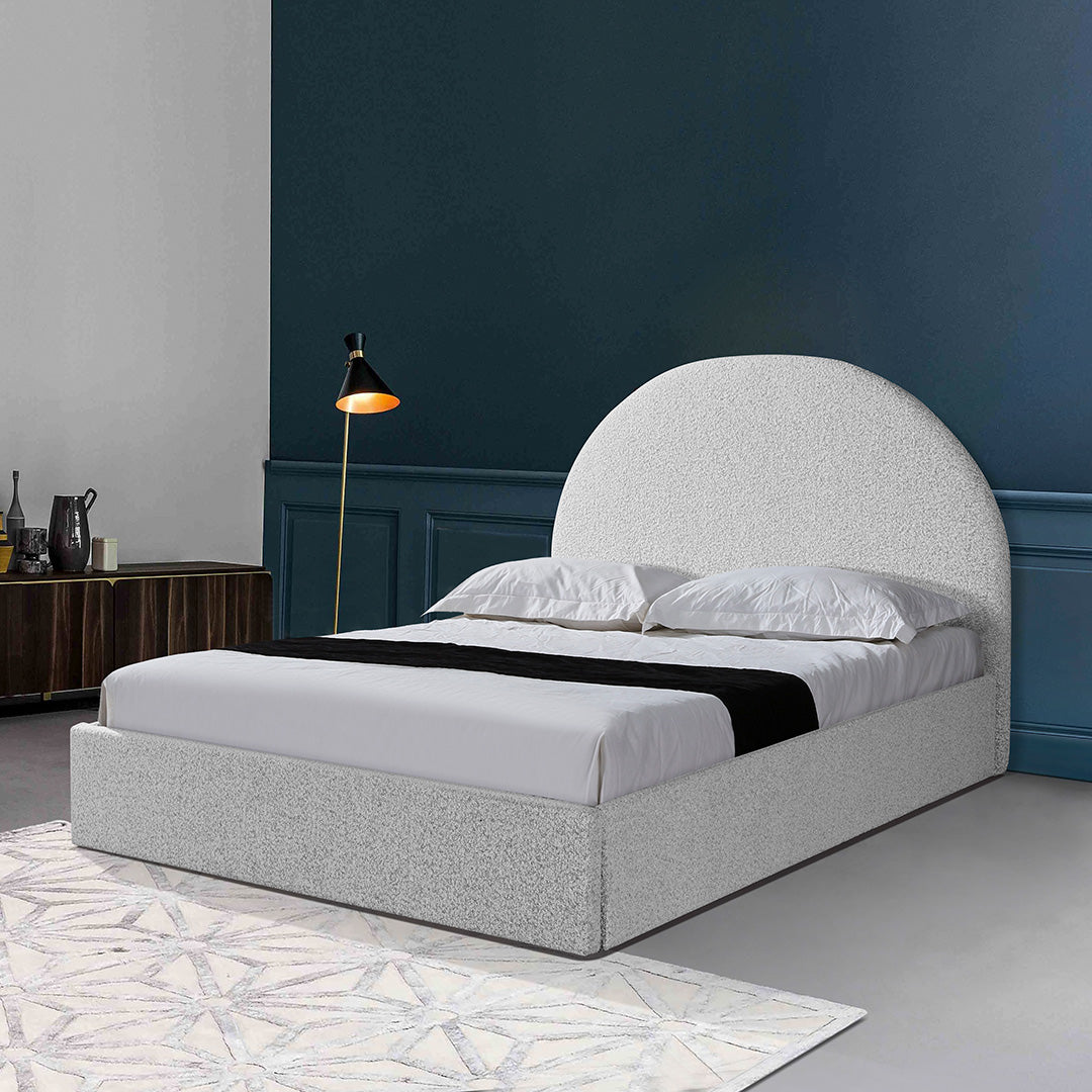 Pepper Boucle Queen Sized Bed Frame with Storage