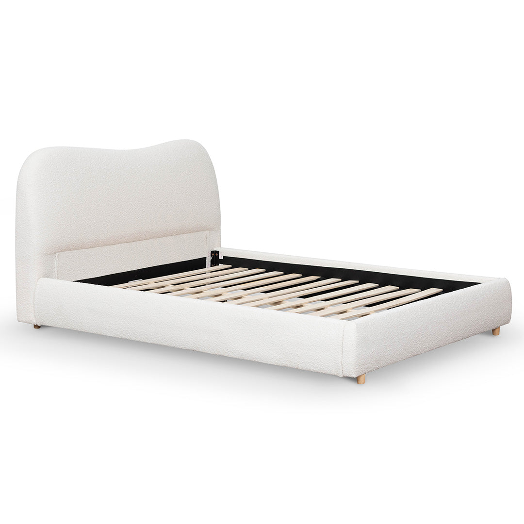 Cream White Boucle Queen Bed Frame