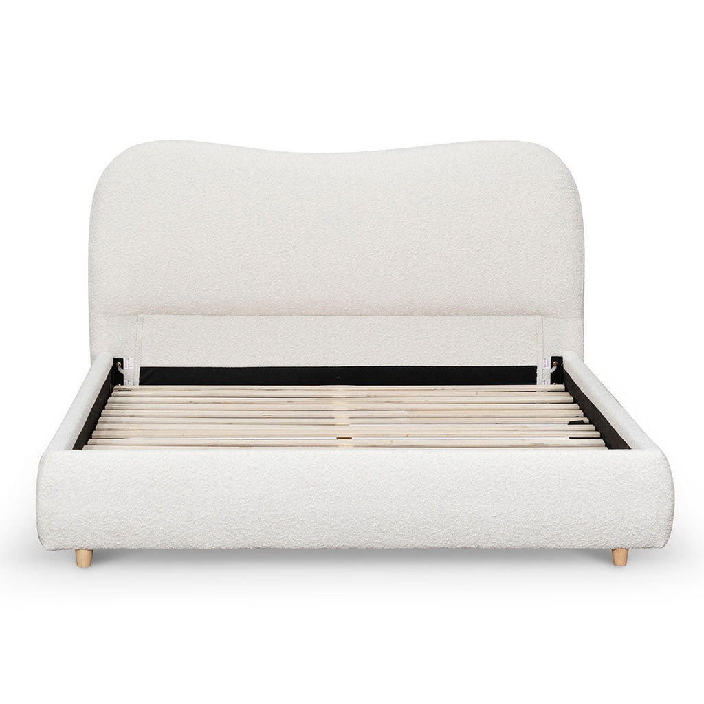 Cream White Boucle Queen Bed Frame