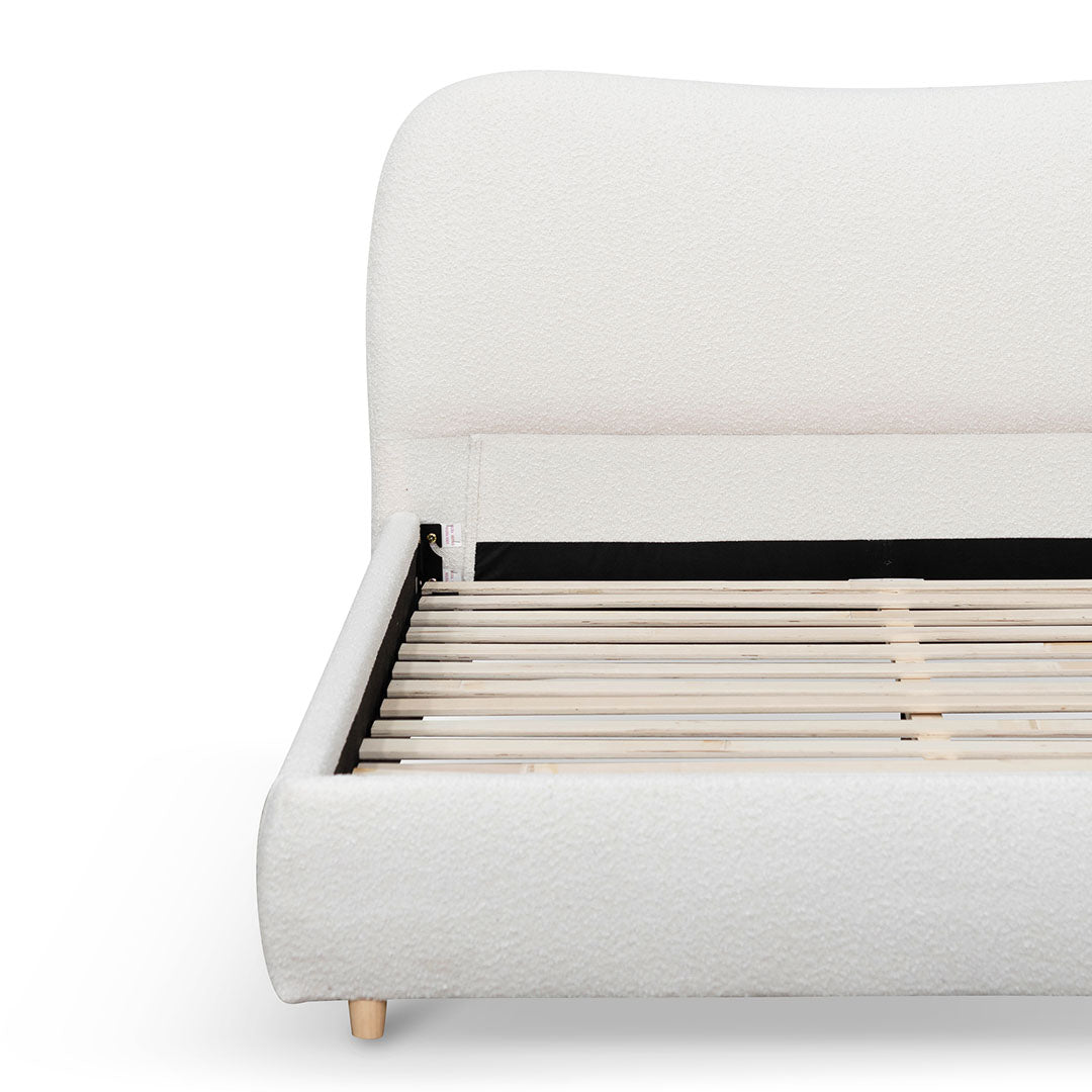 Cream White Boucle Queen Bed Frame