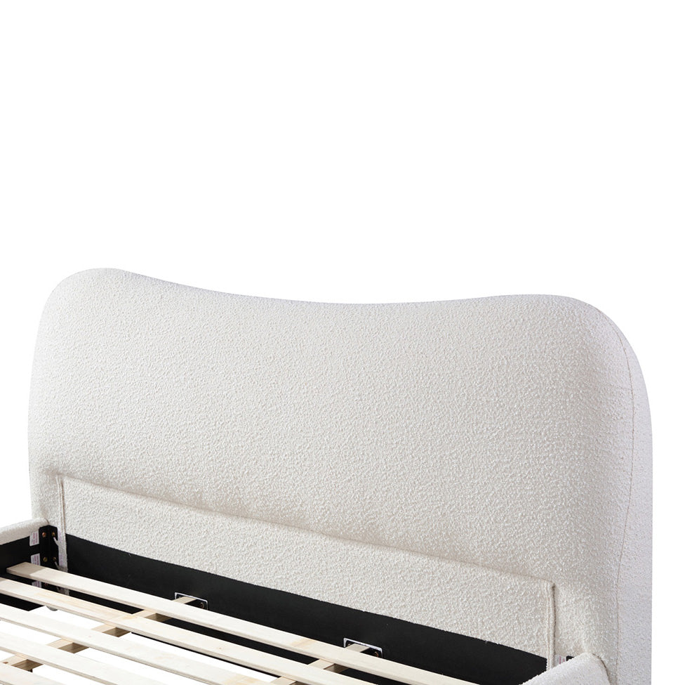 Cream White Boucle King Bed Frame