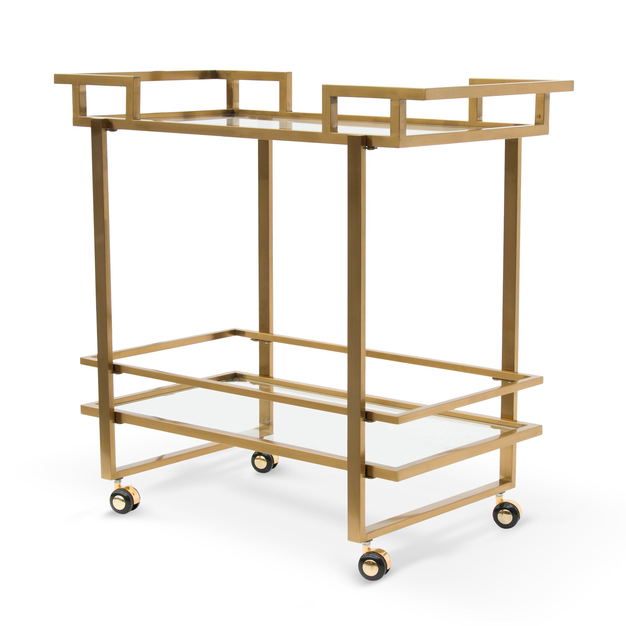 Davis Glass Bar Cart - Brushed Gold