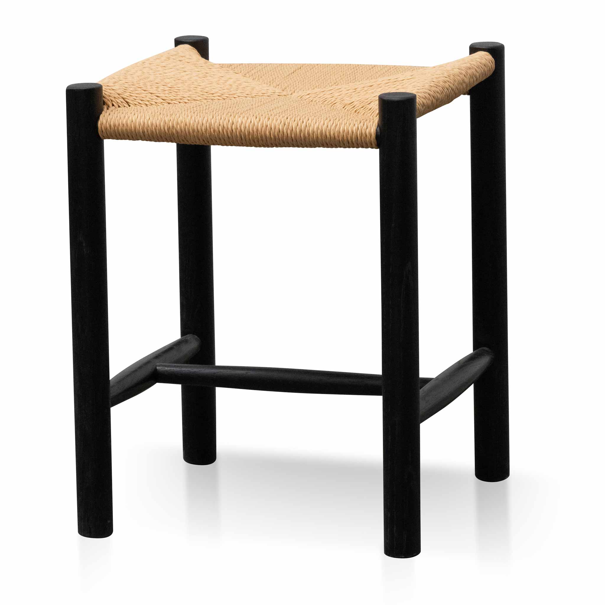 Cord Black Low Stool - Natural Seat