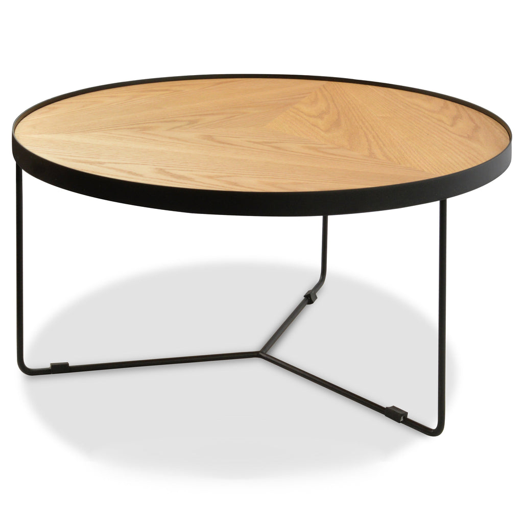 CCF388L-BB 90x45cm Round Coffee Table - Natural Top - Black Frame