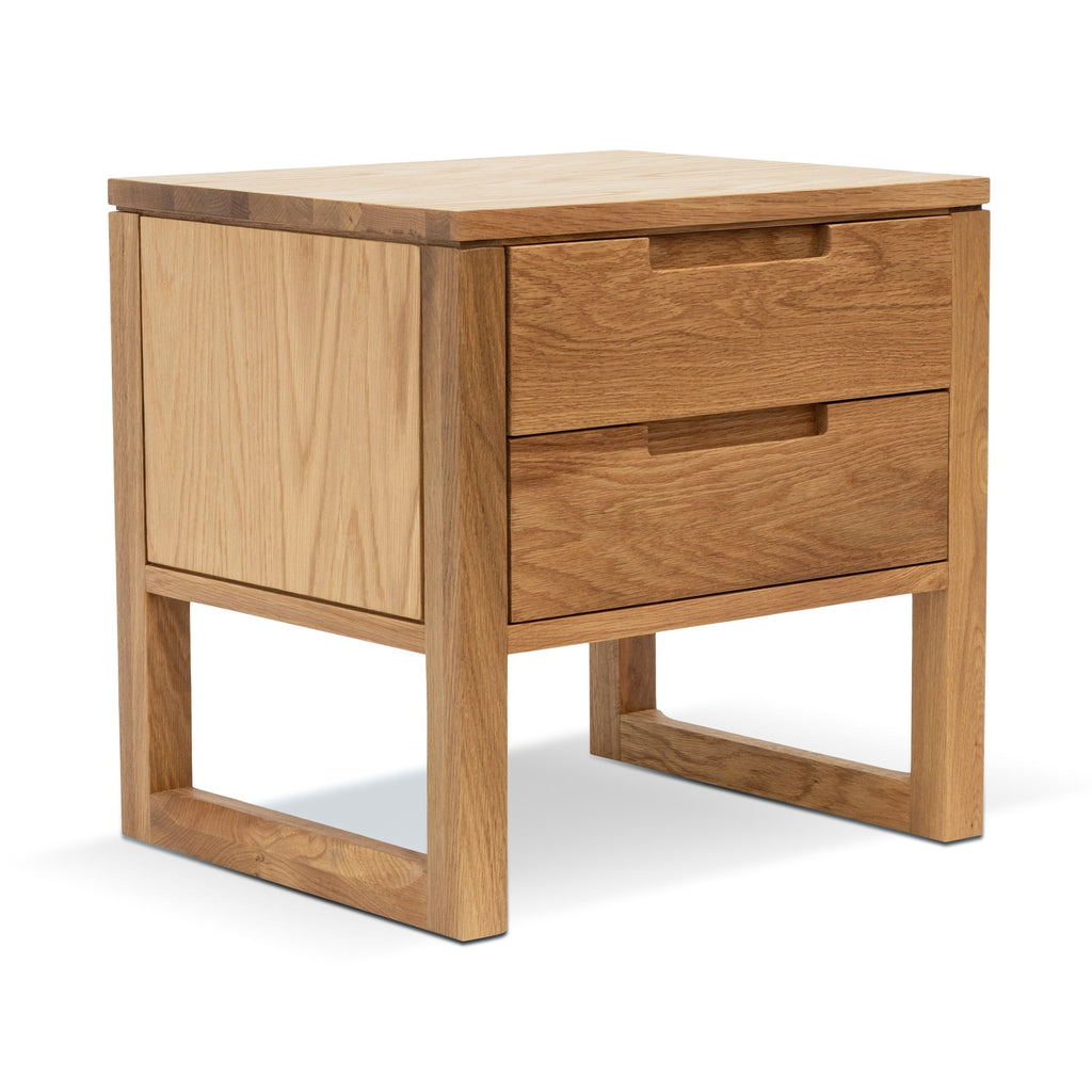 Natural Oak 2 Drawer Wooden Bedside Table