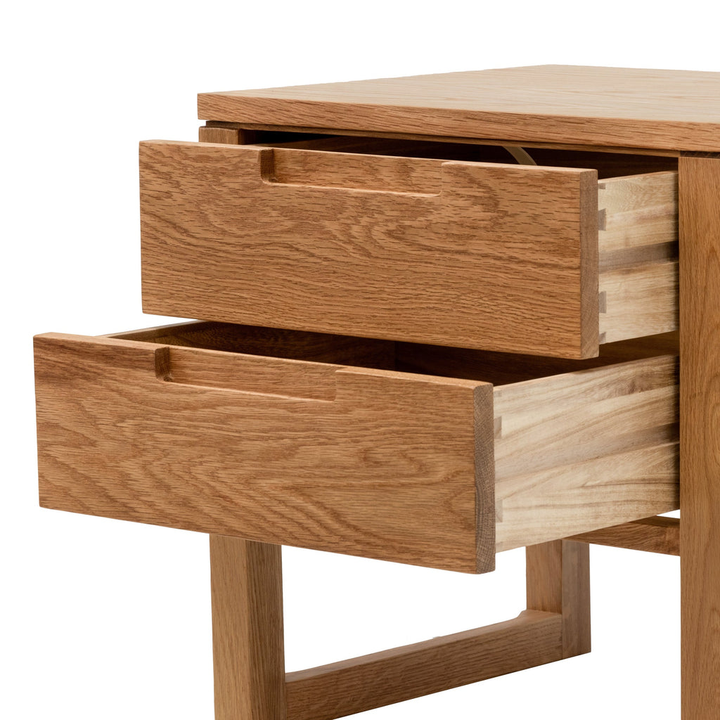 Natural Oak 2 Drawer Wooden Bedside Table