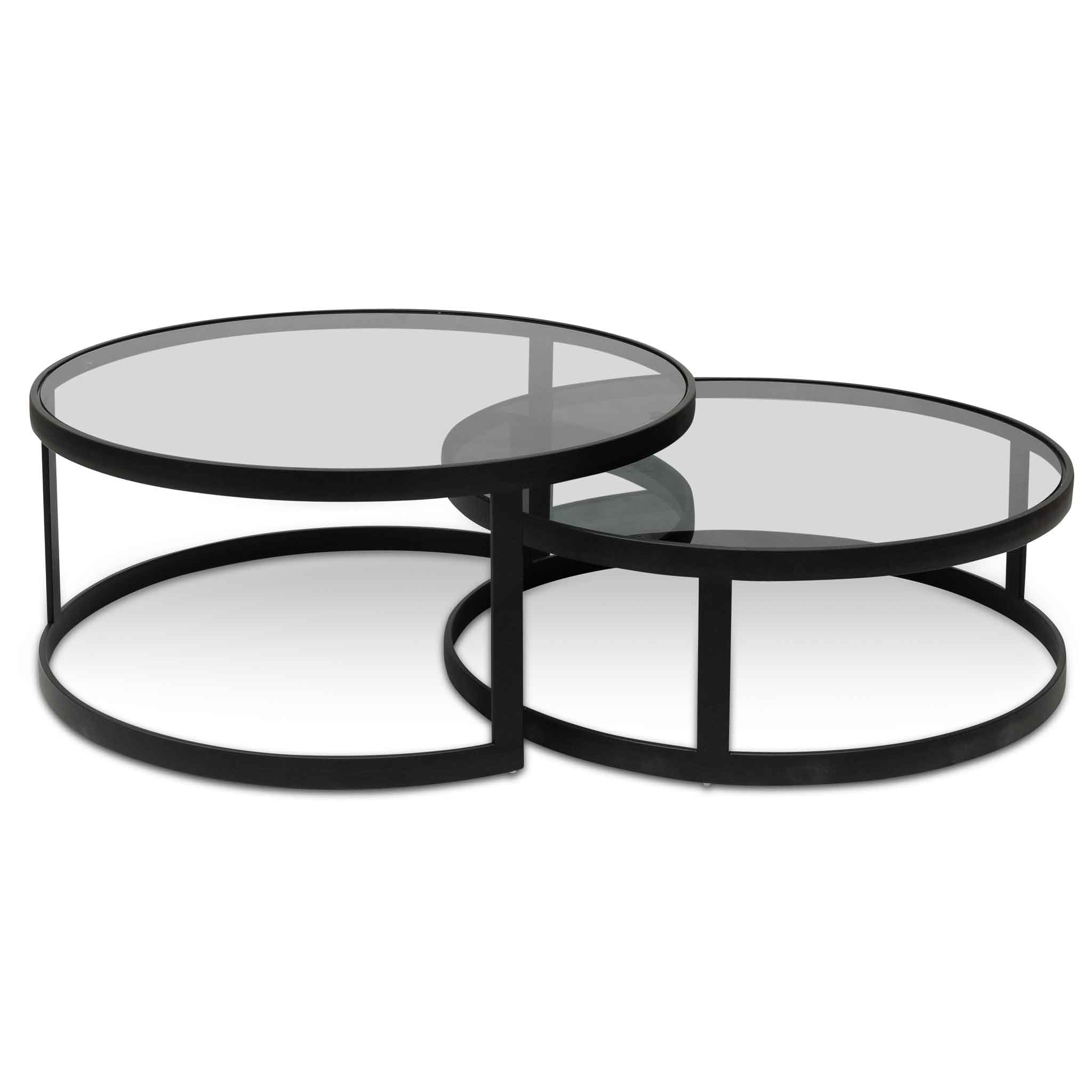 Sweeney Nested Grey Glass Coffee Table - Black Base