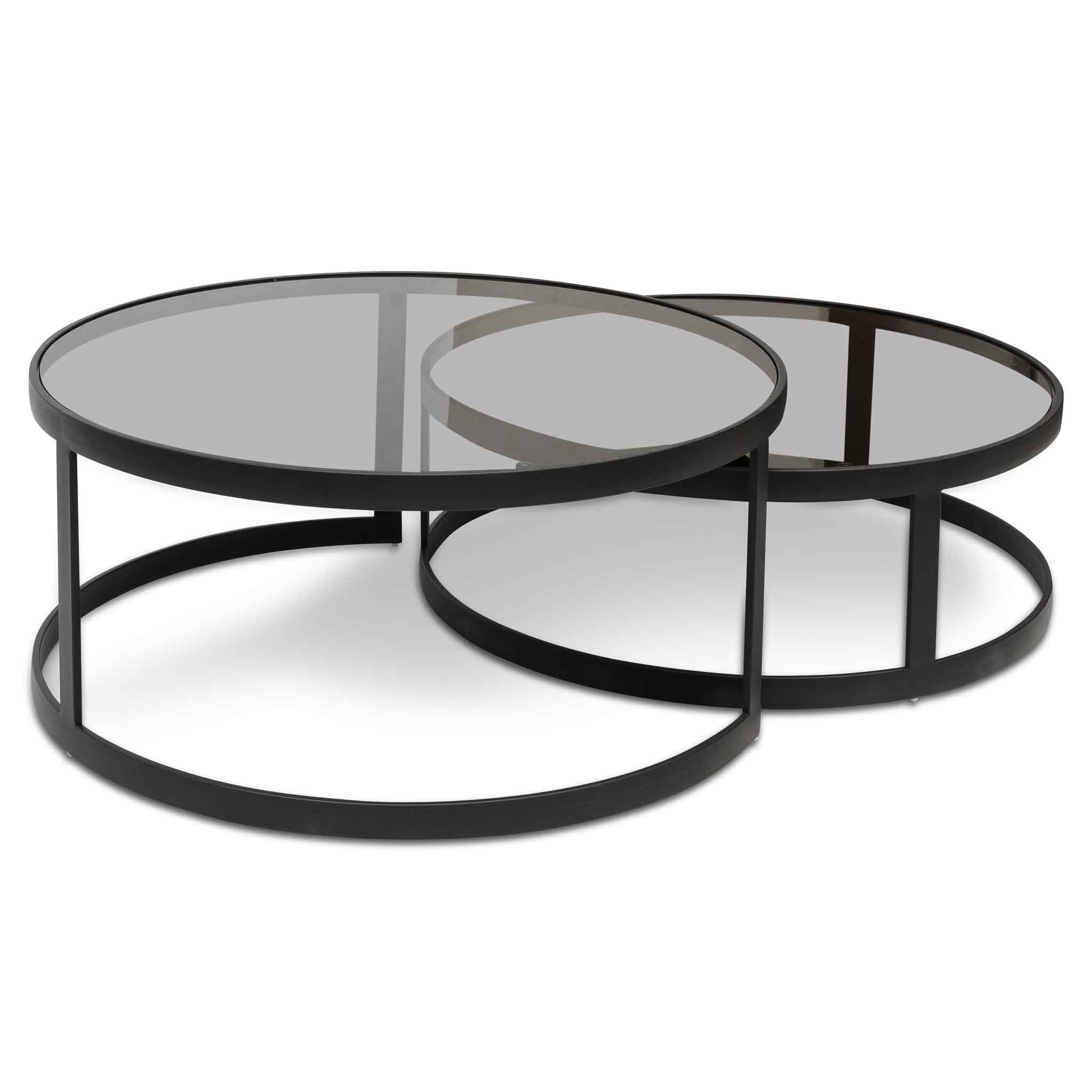 Sweeney Nested Grey Glass Coffee Table - Black Base