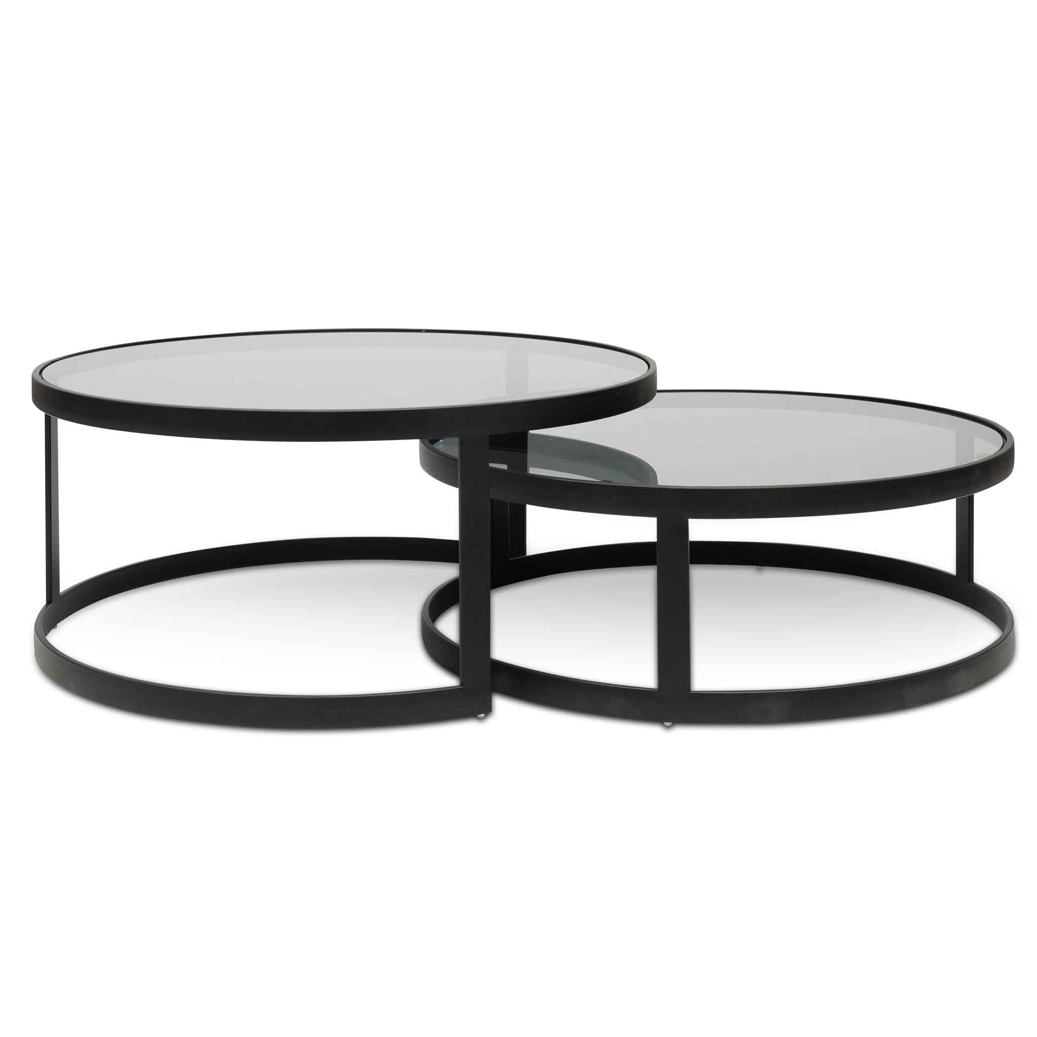 Sweeney Nested Grey Glass Coffee Table - Black Base