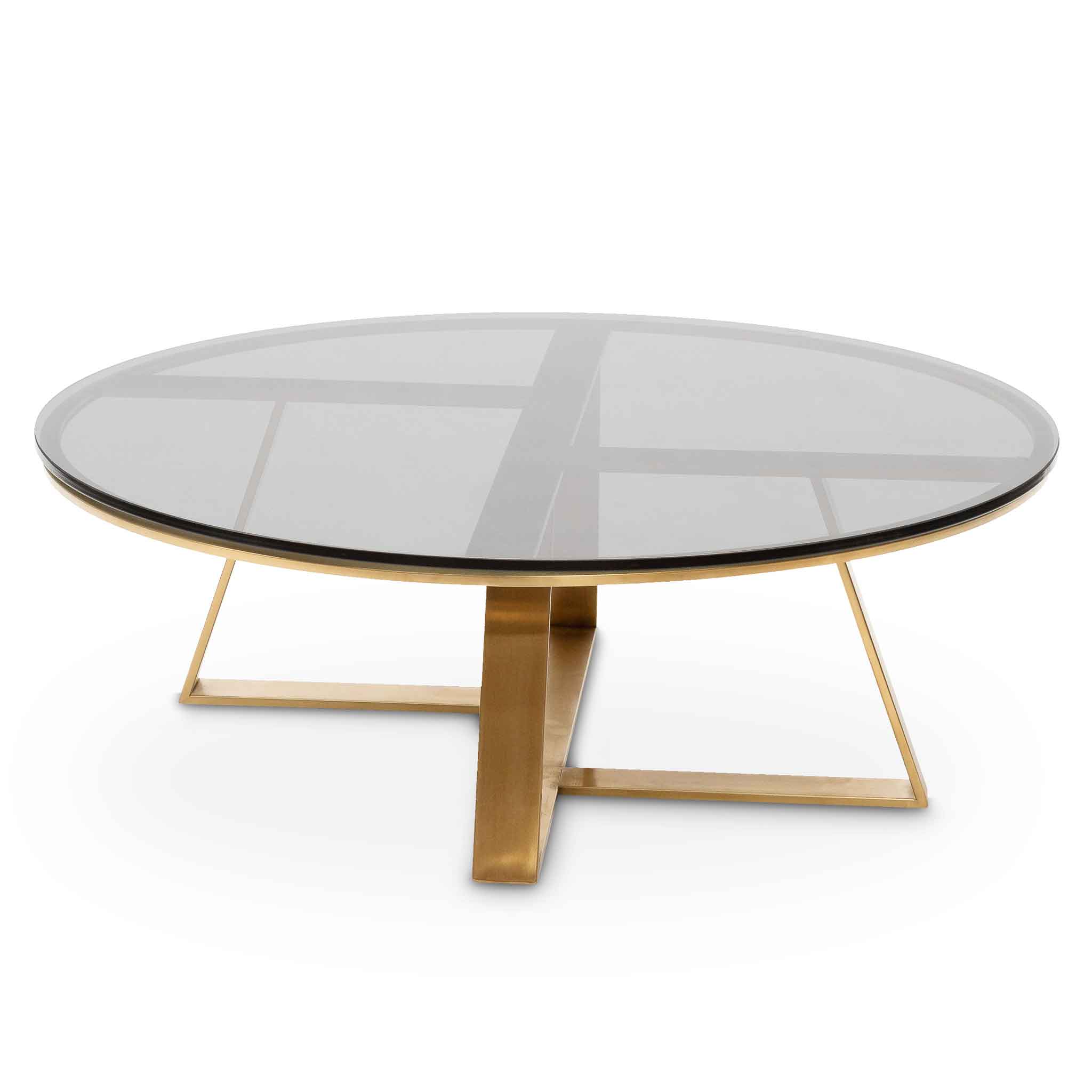 CCF6392-KS 100cm Round Grey Glass Coffee Table - Gold Base