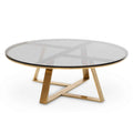 CCF6392-KS 100cm Round Grey Glass Coffee Table - Gold Base