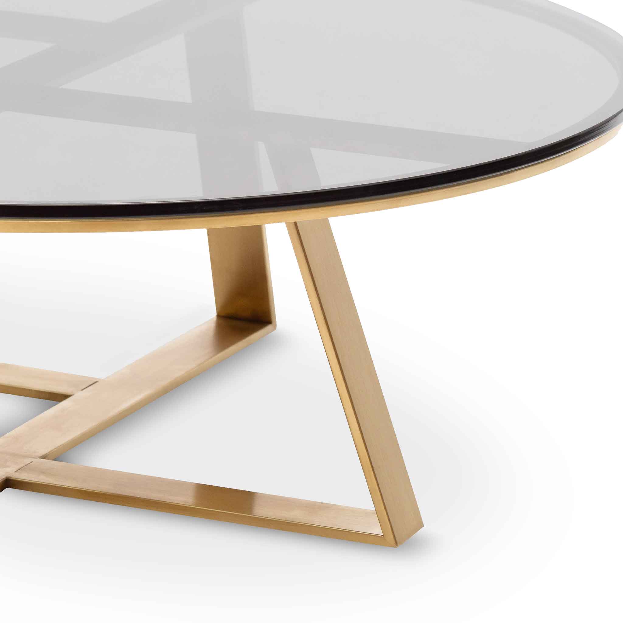 CCF6392-KS 100cm Round Grey Glass Coffee Table - Gold Base