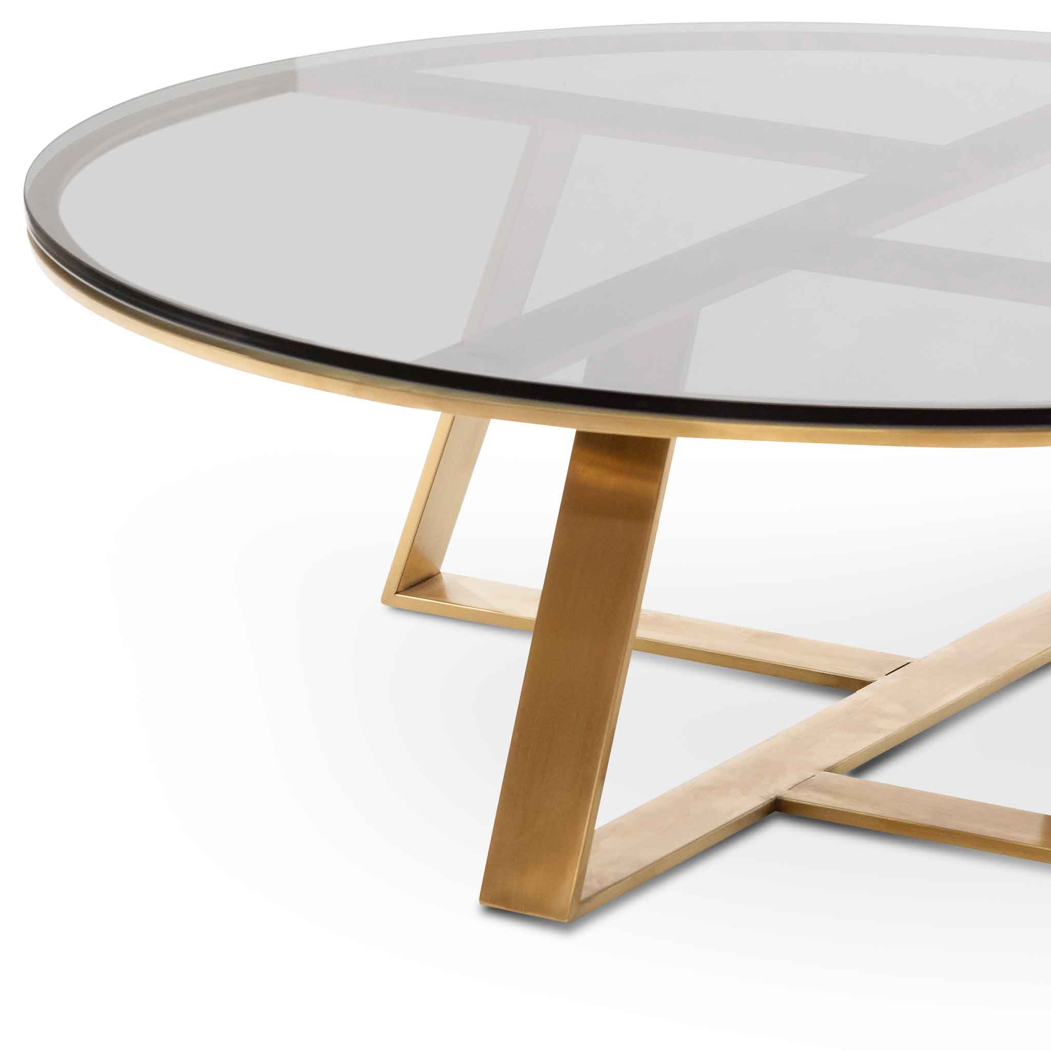 CCF6392-KS 100cm Round Grey Glass Coffee Table - Gold Base