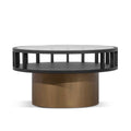CCF6447-NI 86cm Round Black Coffee Table - Antique Golden Leg