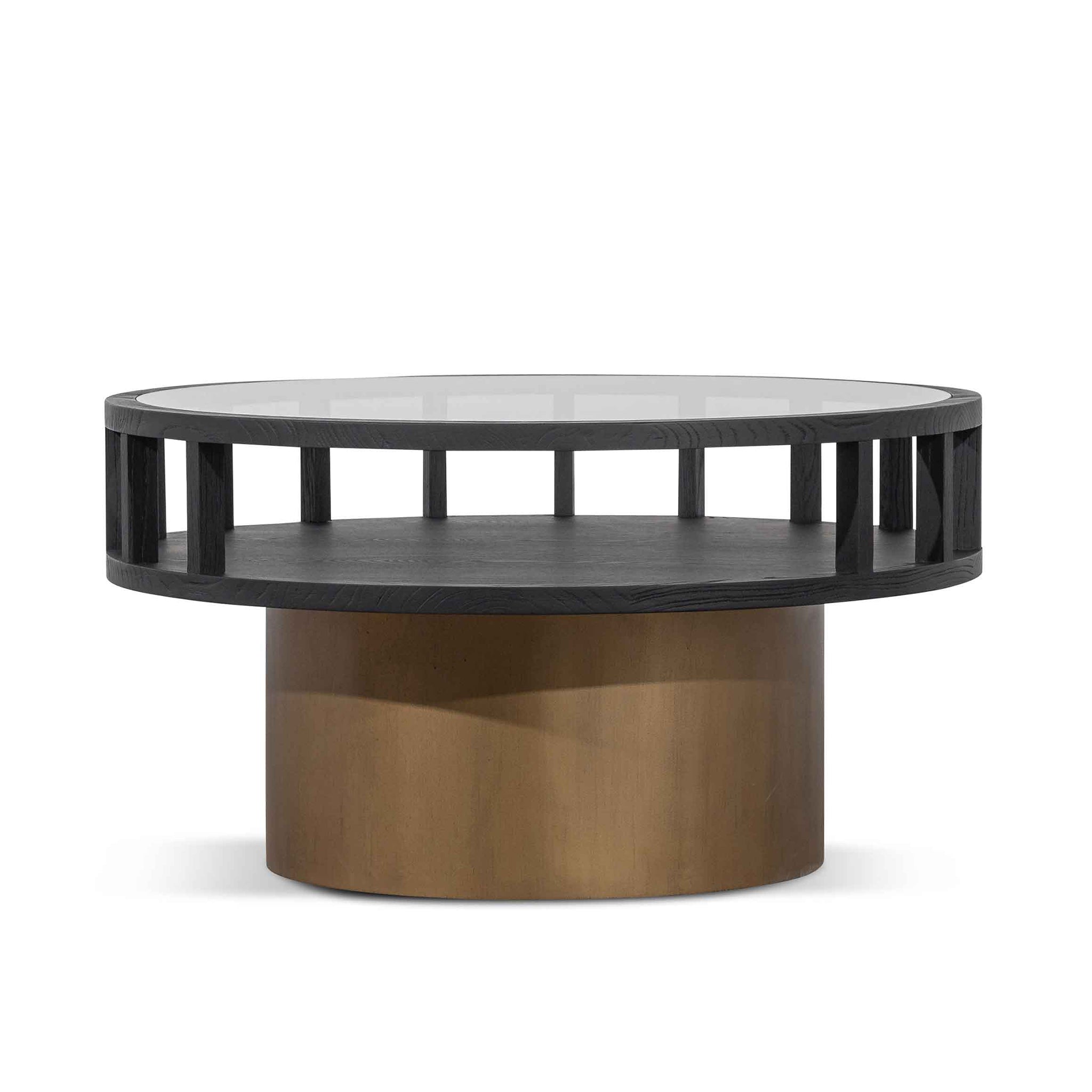 CCF6447-NI 86cm Round Black Coffee Table - Antique Golden Leg