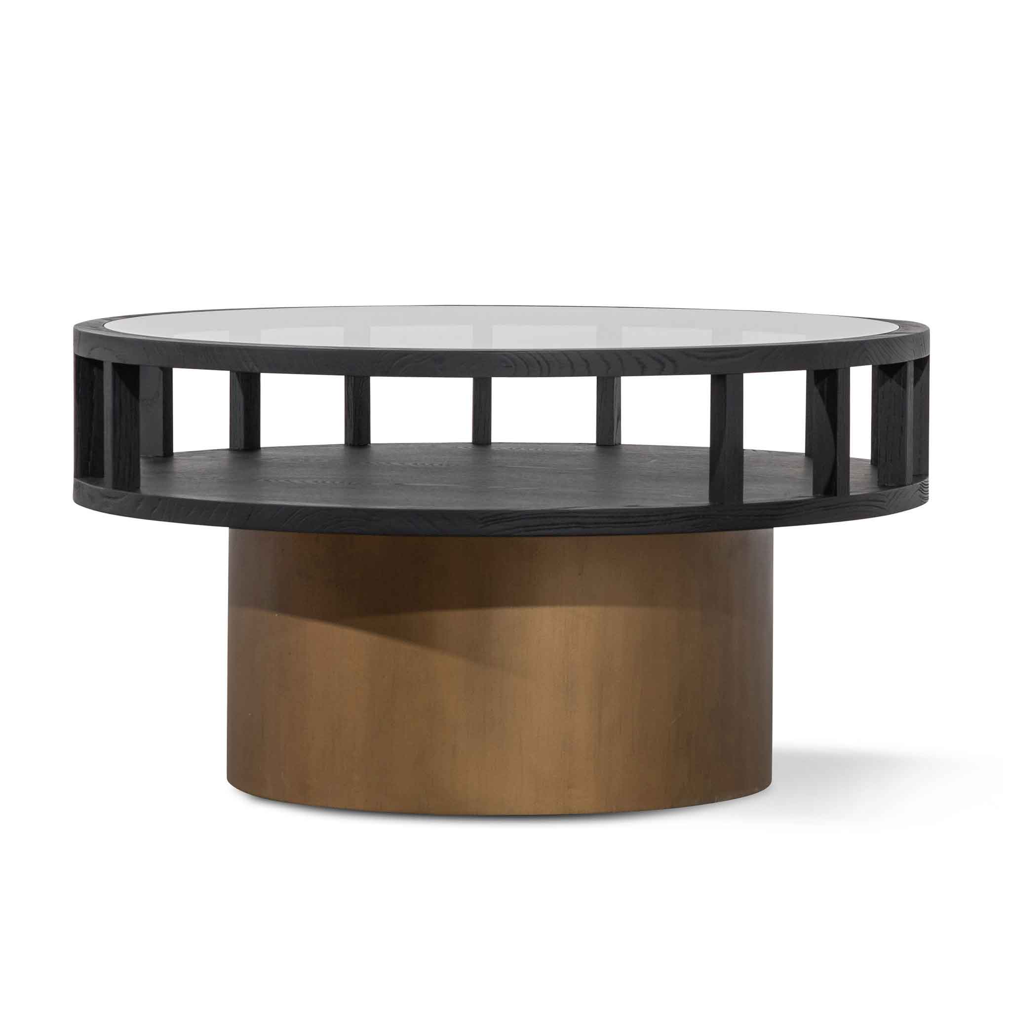 CCF6447-NI 86cm Round Black Coffee Table - Antique Golden Leg