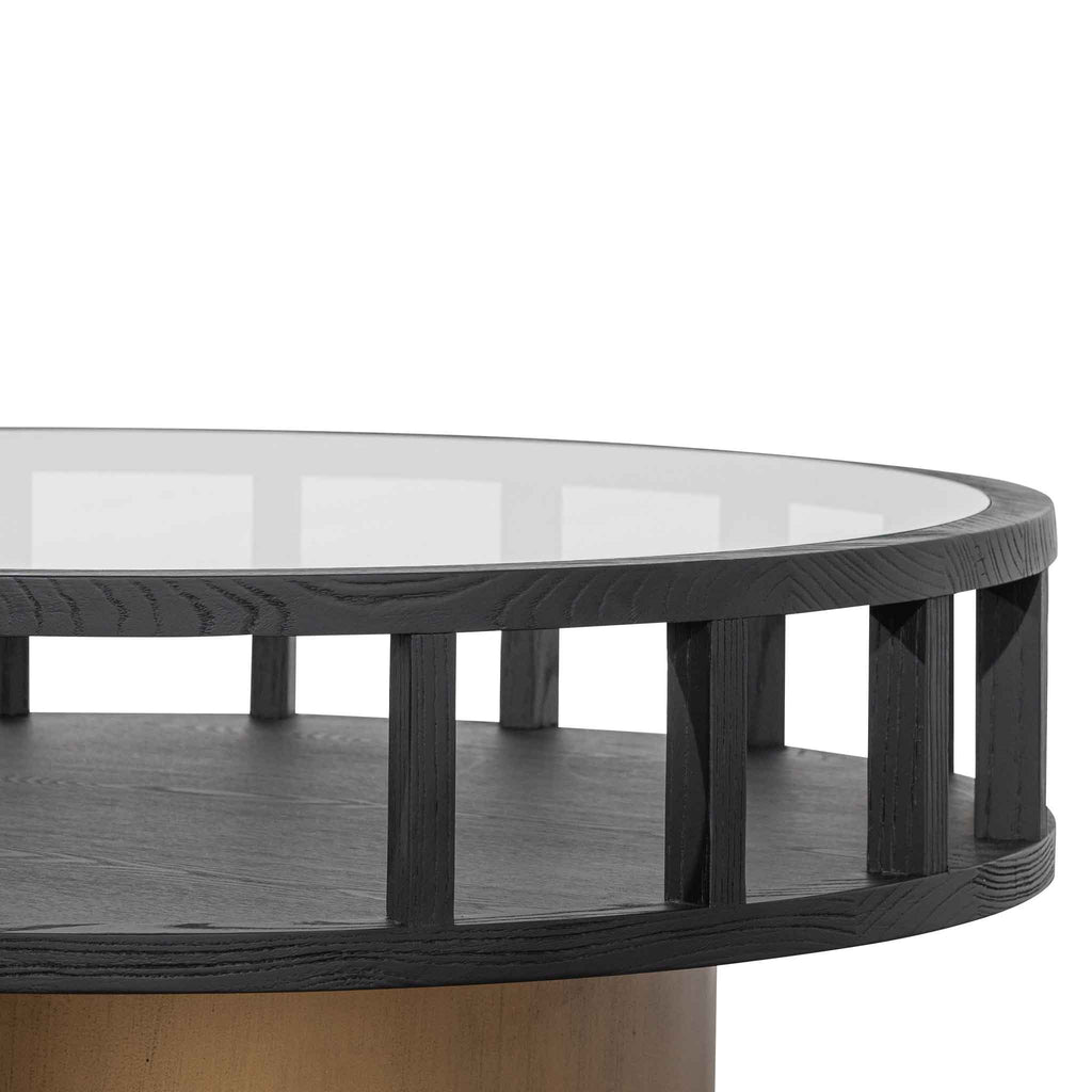 CCF6447-NI 86cm Round Black Coffee Table - Antique Golden Leg