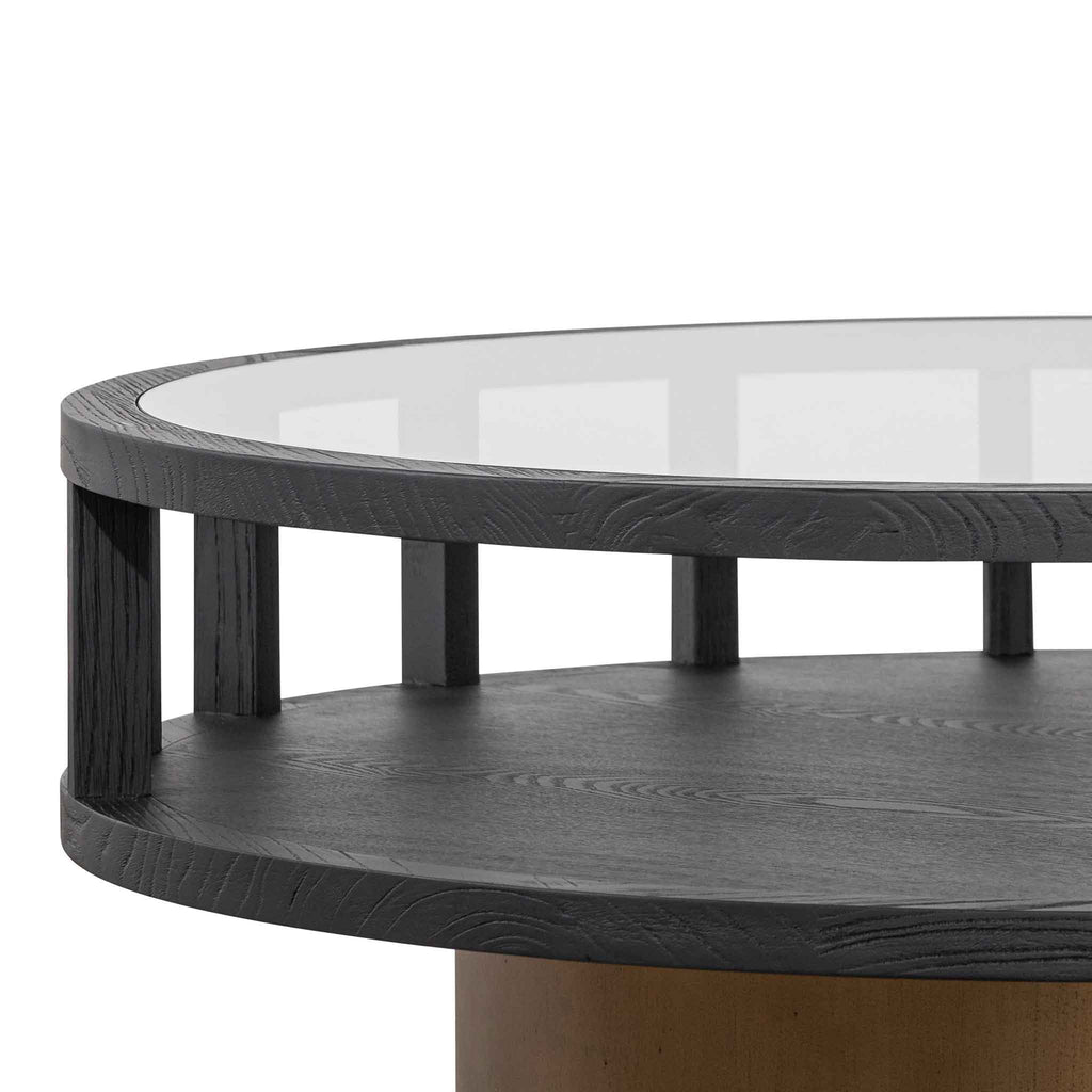 CCF6447-NI 86cm Round Black Coffee Table - Antique Golden Leg