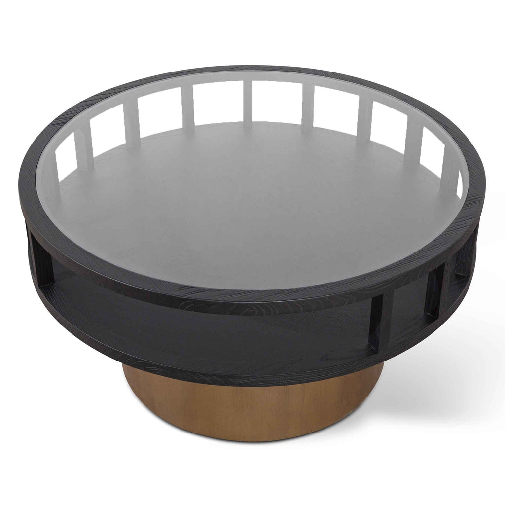 CCF6447-NI 86cm Round Black Coffee Table - Antique Golden Leg