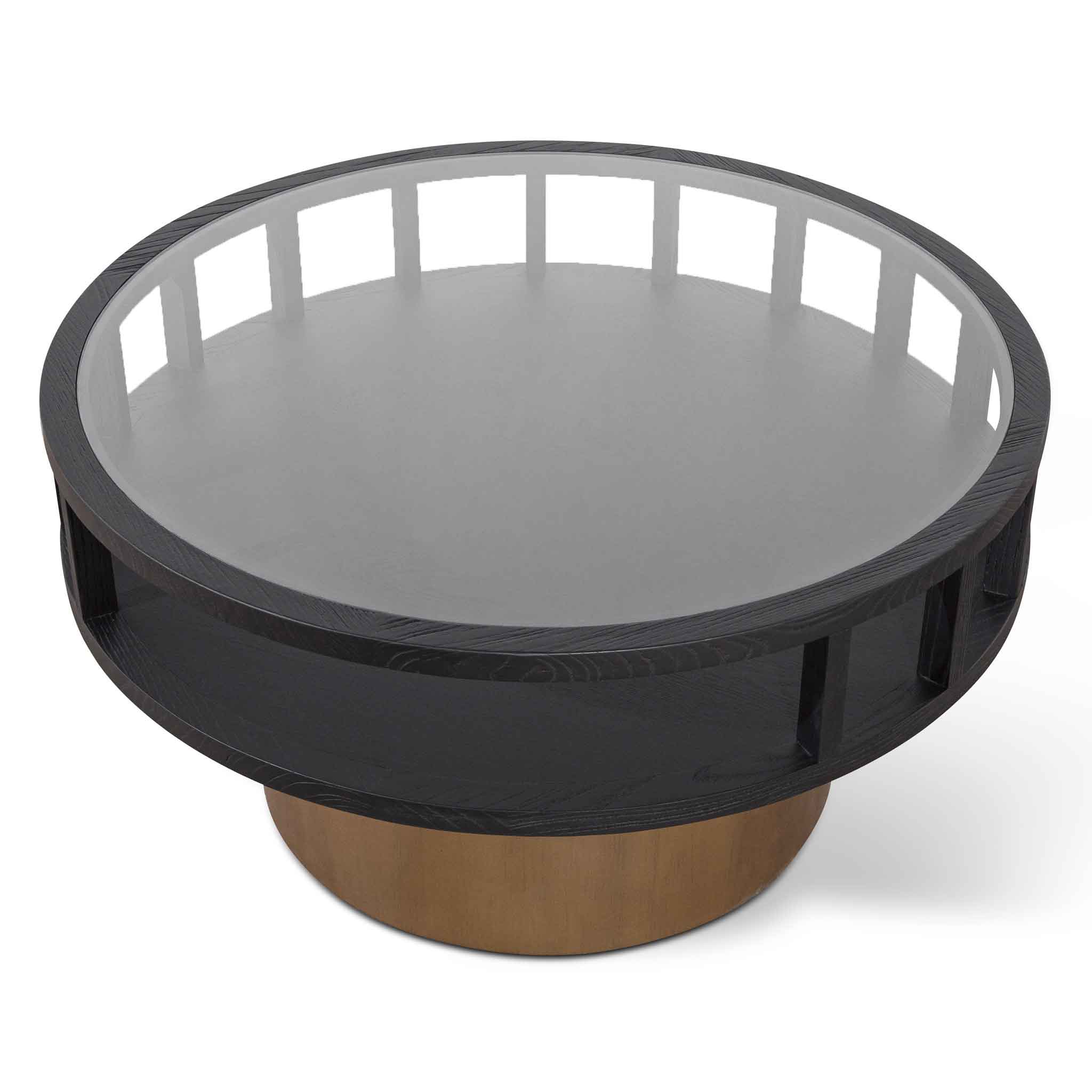 CCF6447-NI 86cm Round Black Coffee Table - Antique Golden Leg